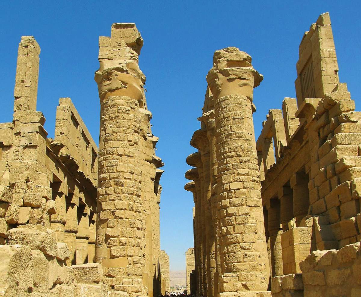Towering carved columns of the Hypostyle Hall at Karnak Temple